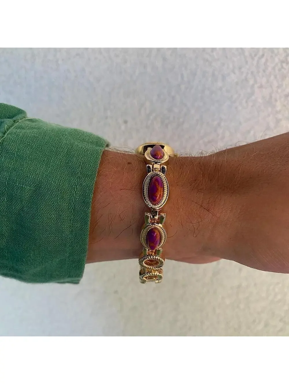 Y2k style Dainty cute Gold style tone quartz watch with purple jade stone opal